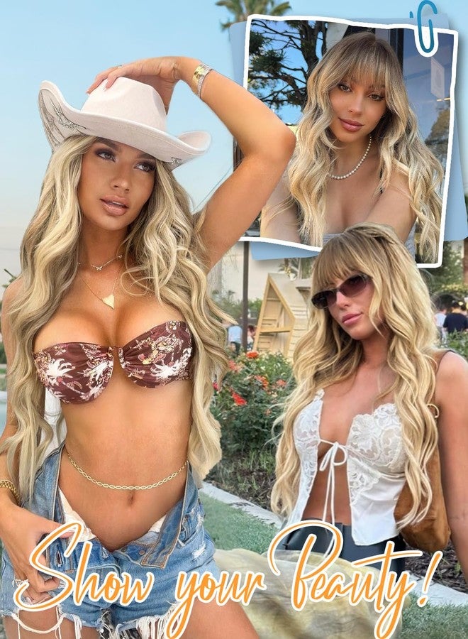 AISI HAIR Blonde Wig with Bangs Long Wavy Synthetic Wig for Women with Daily Party Use - Image 4